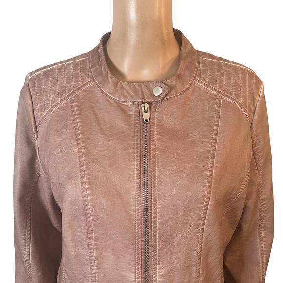 Sebby Collection Moto Jacket Womens Large Pink Mauve Faux Leather Zip Front - Picture 8 of 14
